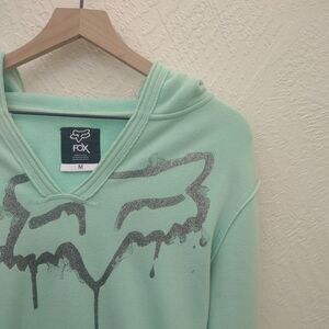 FOX TEAM RACING MINT GREEN GLITTER LOGO HOODIE SWEATSHIRT WOMEN'S SIZE M